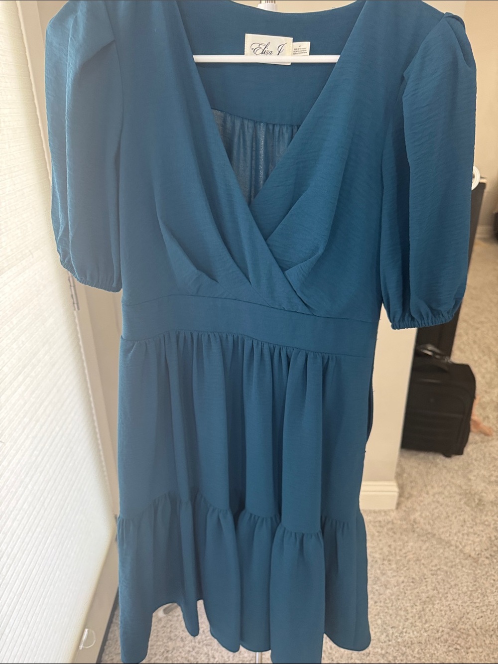 Eliza J Teal V-Neck Tiered Midi Dress